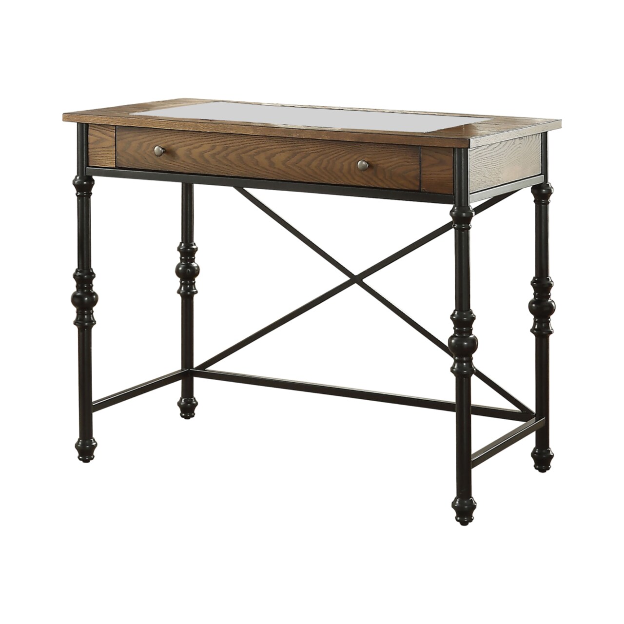 Saltoro Sherpi Wood And Metal Counter Height Table With One Large Drawer, Walnut & Black-